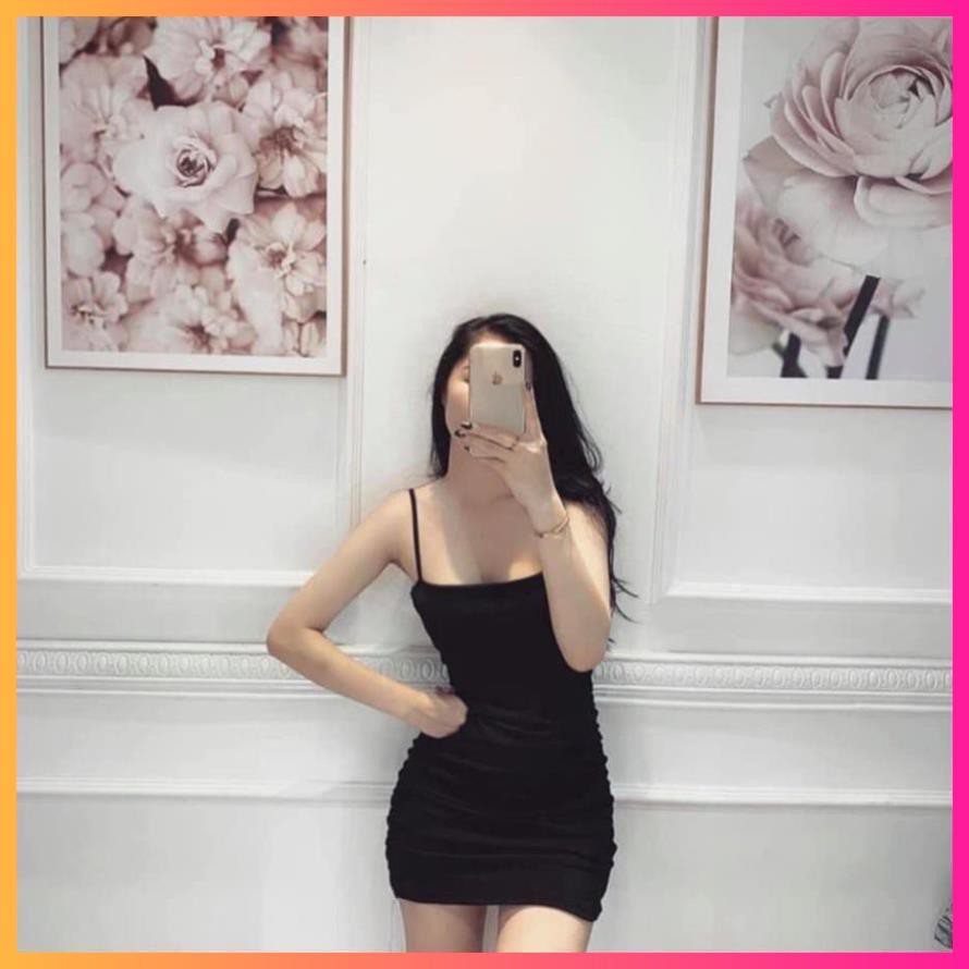 Váy Body 2 Dây Dúm Eo Nữ, Đầm 2s trơn dáng ôm co giãn màu ĐEN | TRẮNG | TÍM Ulzzang SIÊU ĐẸP | BigBuy360 - bigbuy360.vn