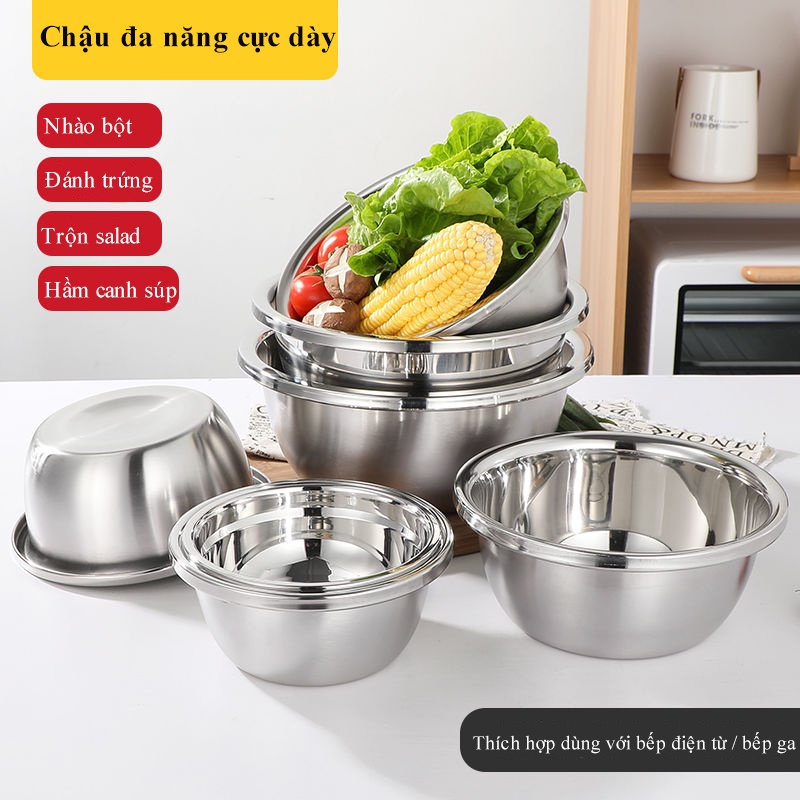 Chậu inox siêu dày siêu sâu chậu đựng canh đa năng chậu canh chậu rửa rau củ chậu đánh trứng âu trộn bột