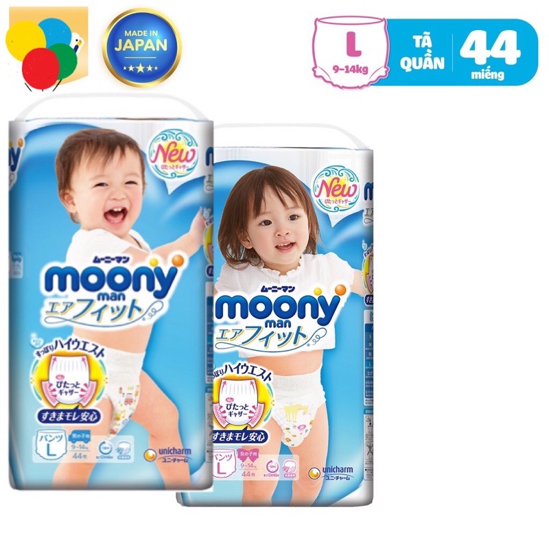 Tã quần tã dán moony NB90 S84 M58 M64 L44 XL38 XXL26
