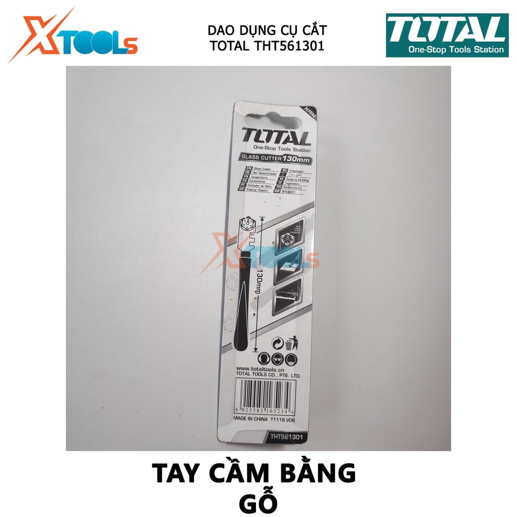 Dao cắt kiếng TOTAL THT561301 | dụng cụ bẻ kính Tay cầm bằng gỗ, Lưỡi cắt kính có 6 bánh cắt, Chiều dài: 130mm, Tổng chi