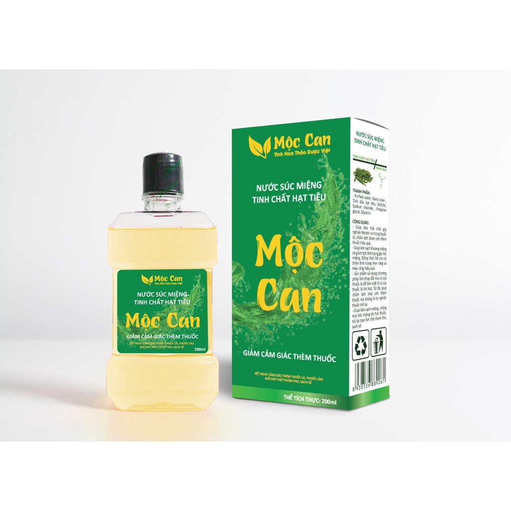 Nước súc miệng cai thuốc lá hiệu quả Mộc Can, giảm thèm thuốc, giúp sạch miệng, hơi thở thơm tho thể tích 200ml