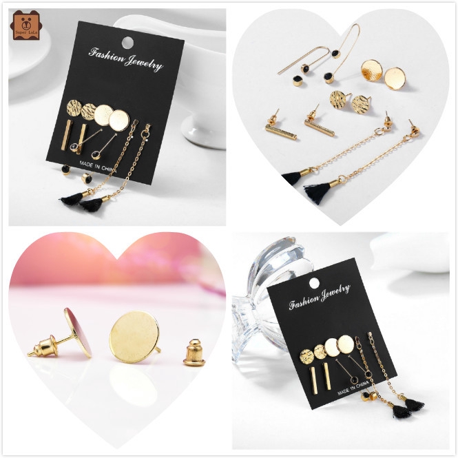 Set 5 đôi khuyên tai hình tròn phối tua rua đa dạng thời trang cho nữ