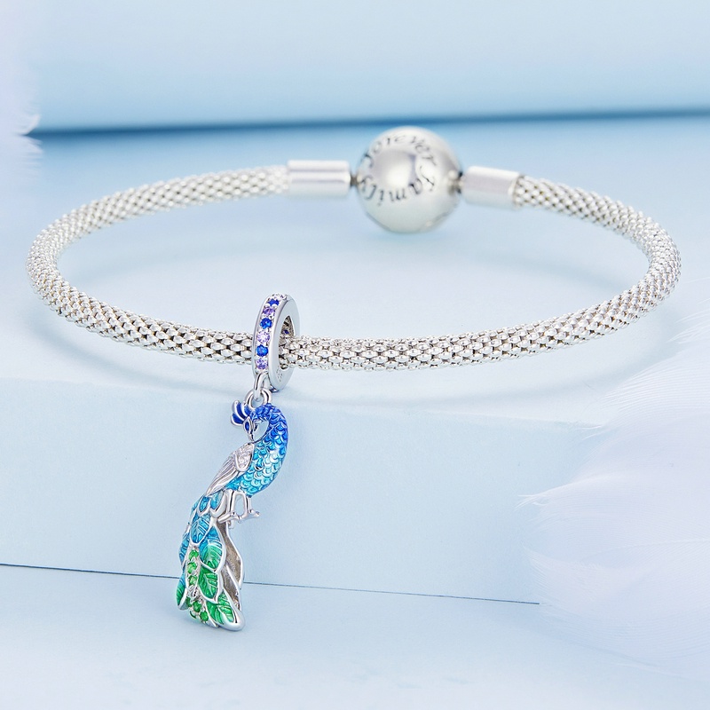 Mặt vòng cổ BAMOER bằng bạc 925 hình chim công thời trang