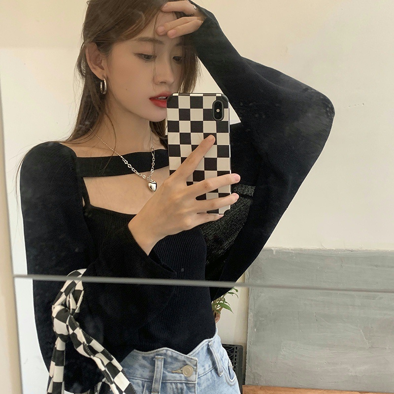 QADCOL Set Áo Dệt Kim Tay Dài Và Áo Hai Dây Thời Trang Cho Nữ