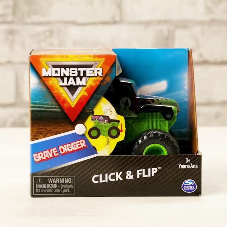 Đồ chơi Xe tải mô hình Quái vật Monster Jam Authentic Click &amp; Flip ấn bật và nhào lộn tỷ lệ 1:43