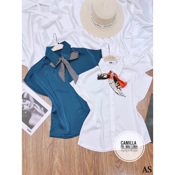 Áo sơmi lụa satin 3 màu tặng kèm khăn