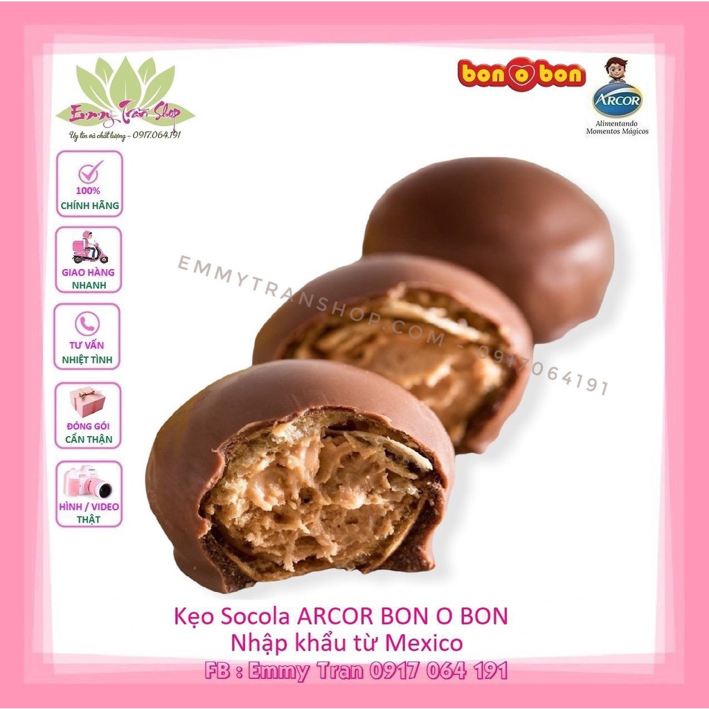 Kẹo Arcor Bon O Bon Chocolate 165gr- Hộp Giấy  Nhập Khẩu Từ Mexico