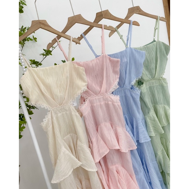 ĐẦM MAXI HỞ EO XANH LÁ