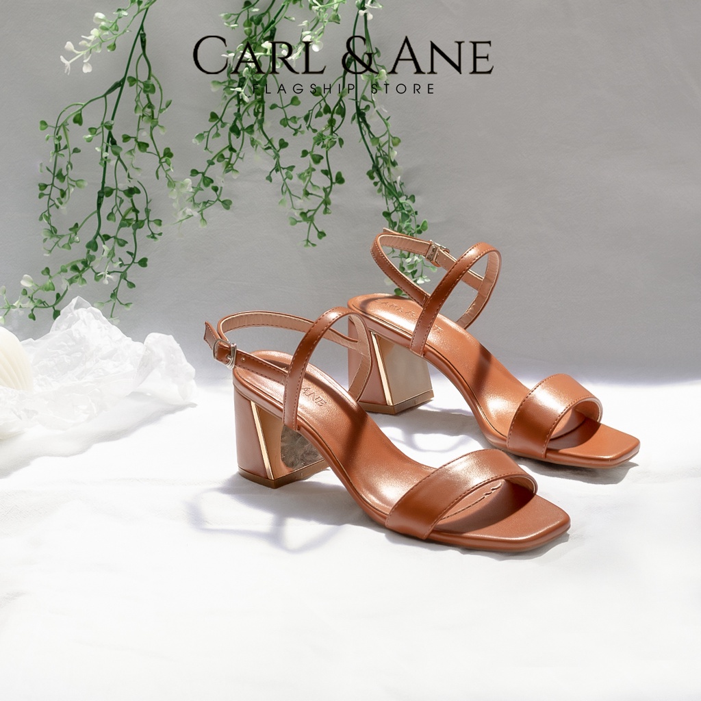 Carl &amp; Ane - Giày sandal nữ mũi vuông ngang cao 7cm màu trắng _ CS005