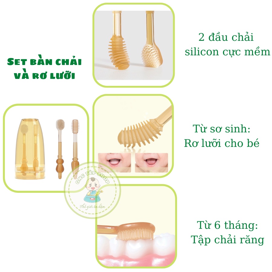 (Tổng hợp) Các loại bàn chải rơ lưỡi silicon, bàn chải đánh răng sợi tơ cho bé từ 0-6 tuổi