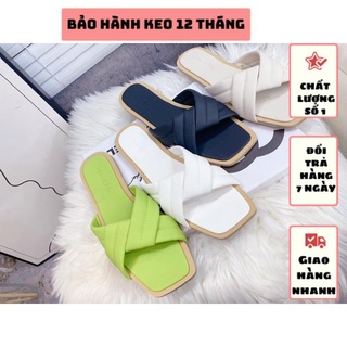 Dép nữ quai da xếp mũi vuông xinh