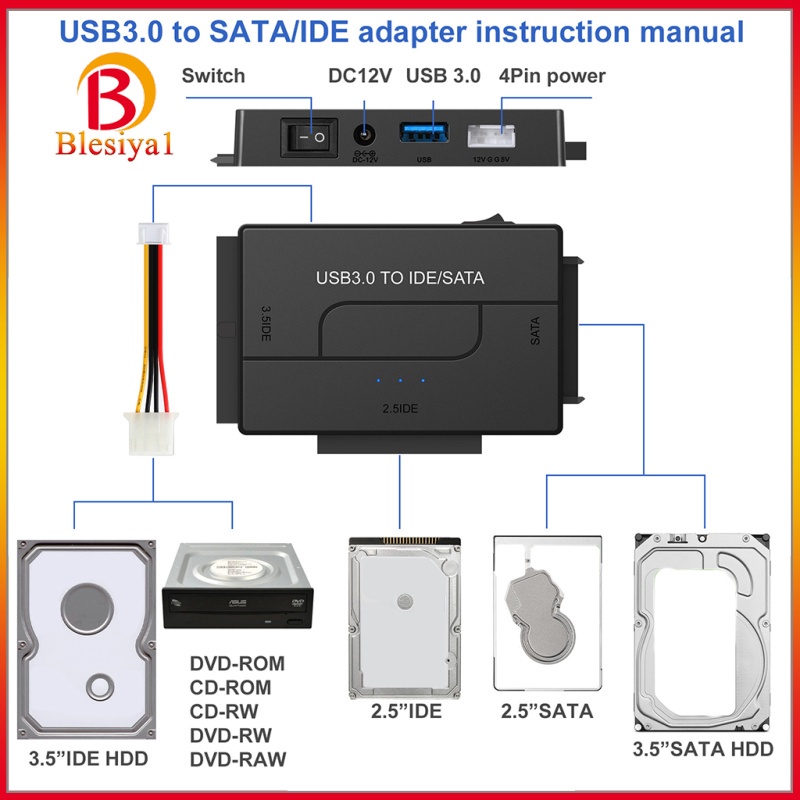 Bộ Chuyển Đổi Sata / Ide Sang Usb 3.0 24h 3 Trong 1 Cho 2.5 "/ 3.5" Inch Ide Và Sata