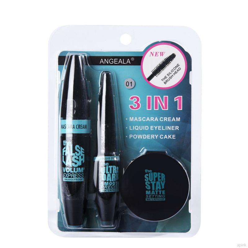 [Hàng mới về] Bộ 3 Sản Phẩm Trang Điểm Gồm Bút Kẻ Mắt Mascara Và Phấn Phủ Dạng Nén Lâu Trôi Chống Thấm Nước | BigBuy360 - bigbuy360.vn