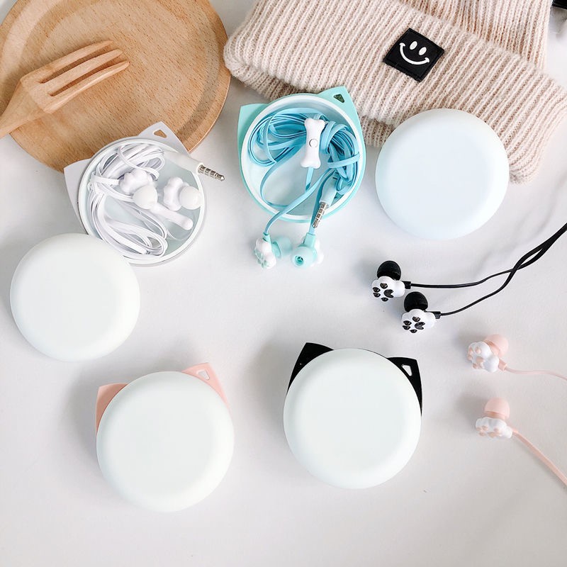 Tai Nghe Nhét Tai Có Dây 3.5mm Hình Chân Mèo Hoạt Hình Dễ Thương 2021 Cho IPXiaomi