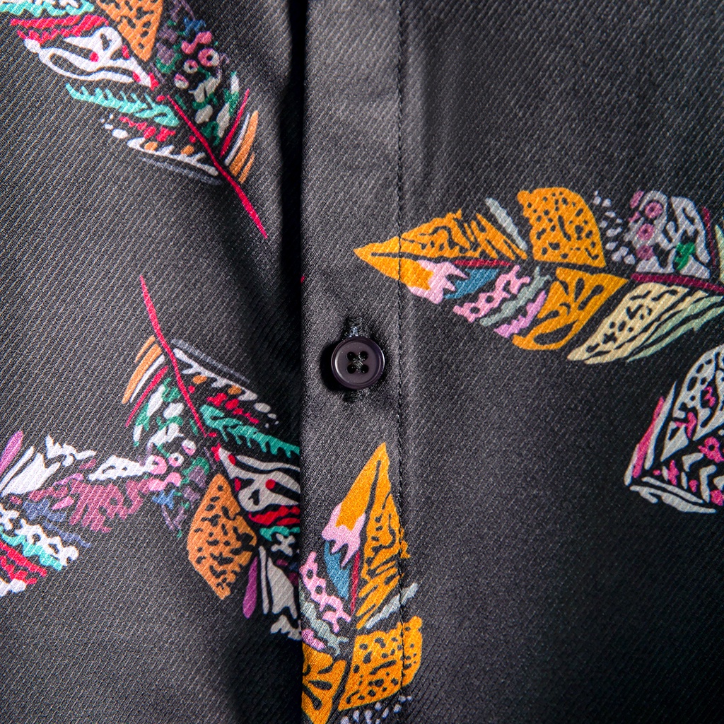 Áo sơ mi nam họa tiết tay ngắn Bird Feather Shirt lông vũ ASM103  ZUMAN lụa vân chéo, thoáng mát, không nhăn