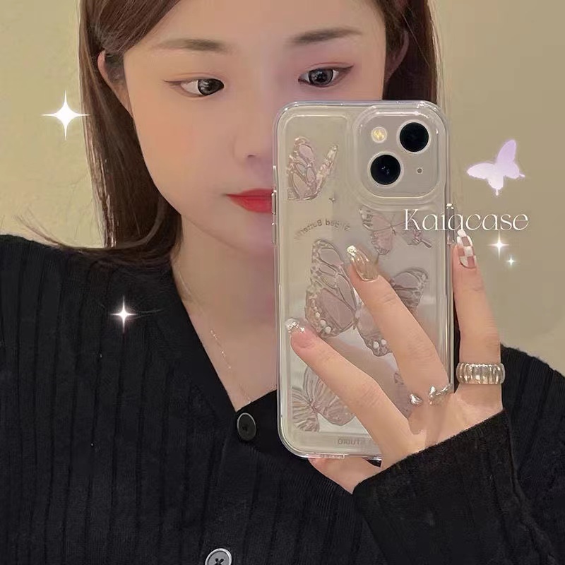 Ốp Điện Thoại Acrylic Cứng Trong Suốt Chống Sốc Hình Bướm 2022 Cho iPhone 14 13 12 11 Pro Max XS Max X XR 7 8 Plus SE 2