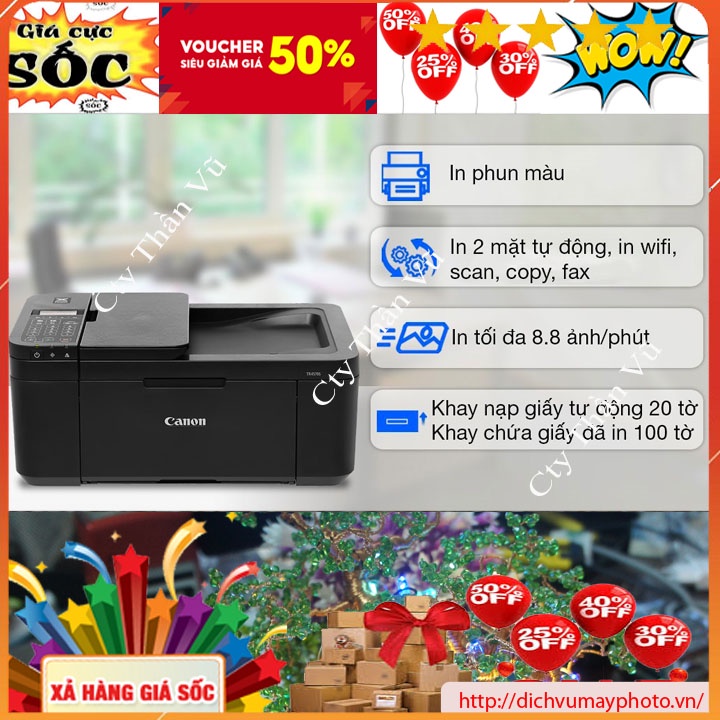Máy in màu mới đa năng canon TR4570S có in in wifi photocopy scan có ADF copy nhiều tờ hàng bền INECO