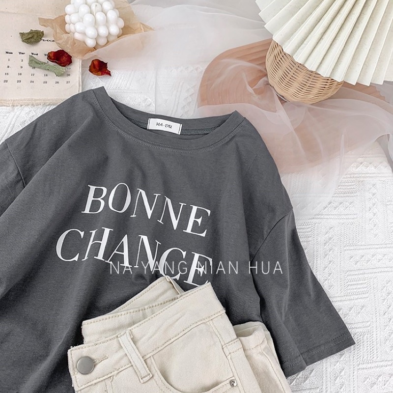 Áo phông 3158 ,áo thun tay lỡ form rộng chất cotton in hình BONNE