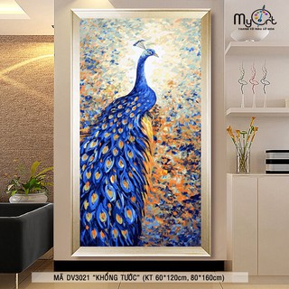 Tranh sơn dầu số hóa tranh tô màu khổ lớn - Mã DV3021 Khổng tước phú quý Tranh công cầu tài lộc may mắn hạnh phúc