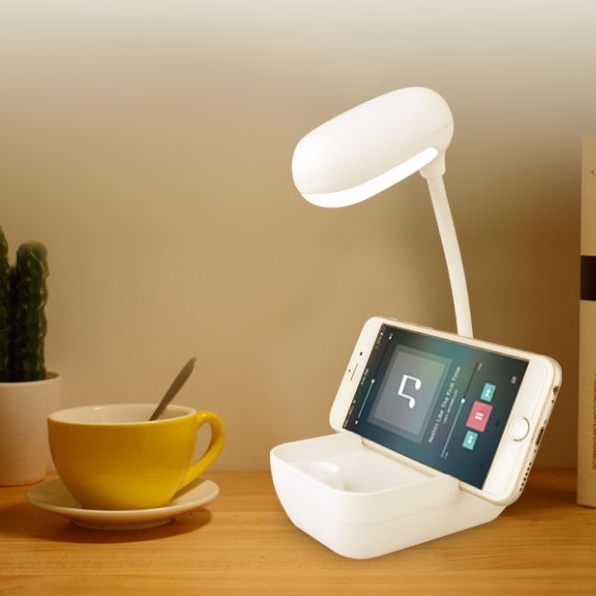 Đèn LED để bàn sạc điện bảo vệ mắt có khay đựng đồ và giá đỡ điện thoại xoay 360 độ hình mầm cây