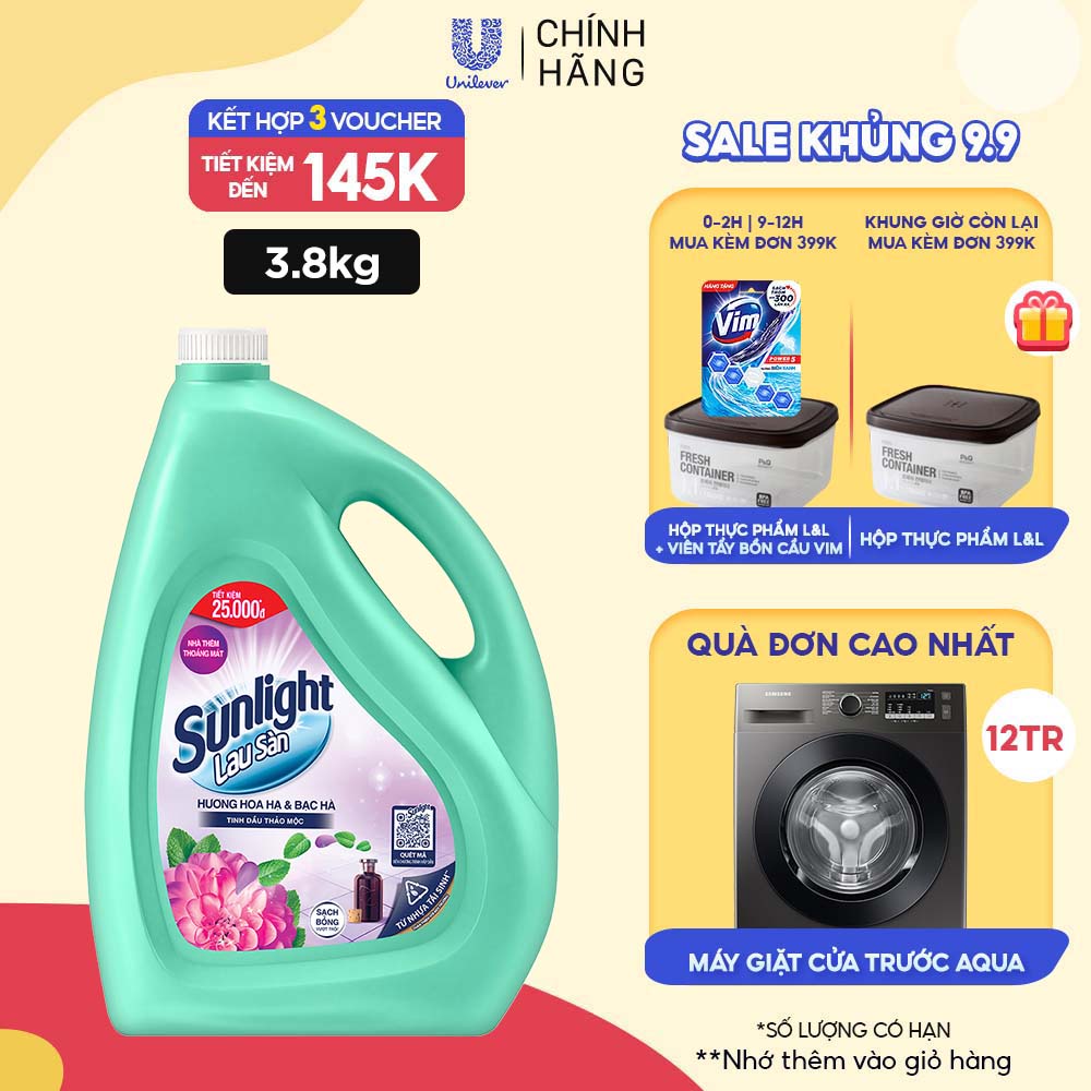 Nước Lau Sàn Sunlight Tinh Dầu Thảo Mộc Hoa Hạ Và Bạc Hà - 3.6 Kg