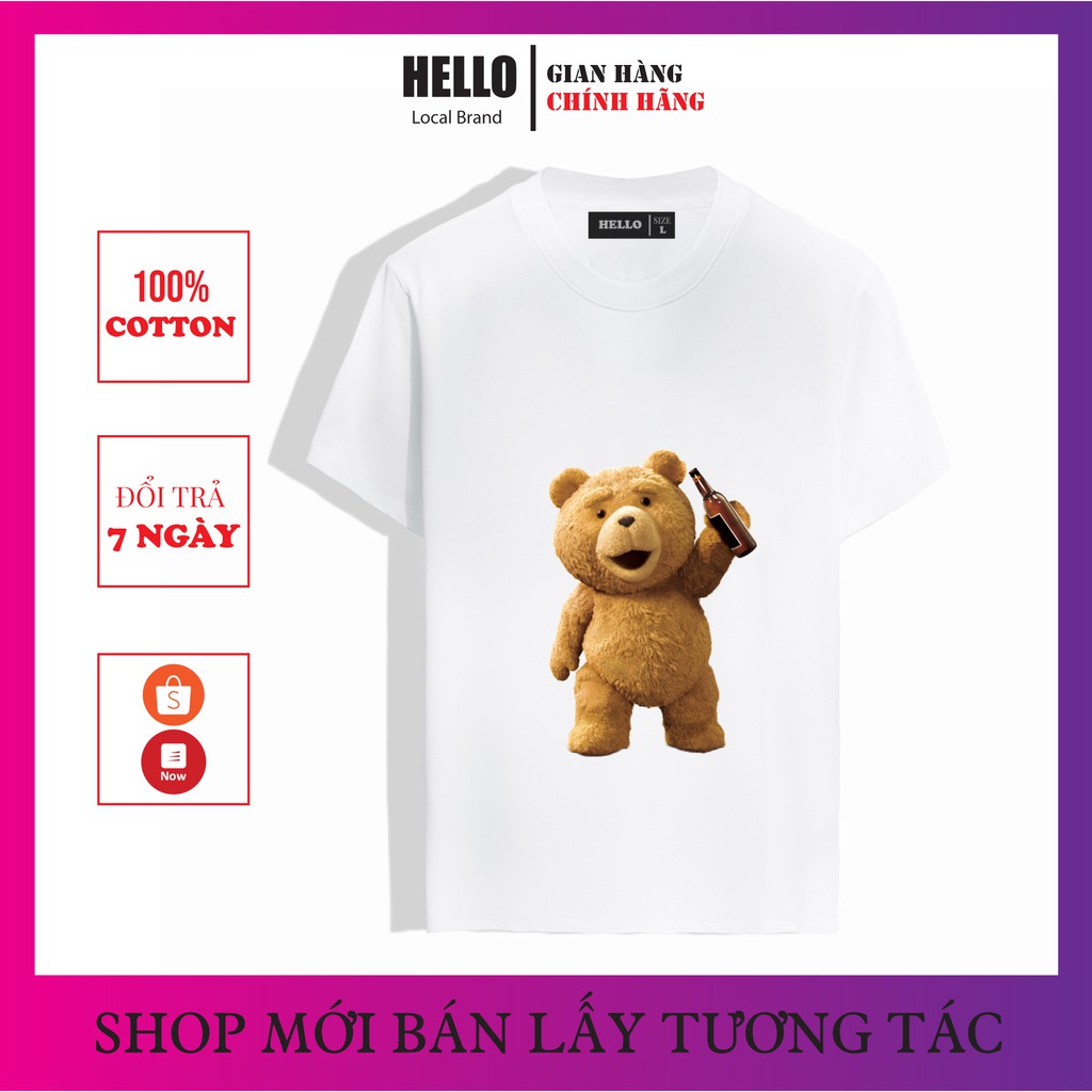 [Áo phông nữ nam tay lỡ] Áo thun form rộng tay lỡ nam nữ đen trắng GẤU TEDDY - Ap 41