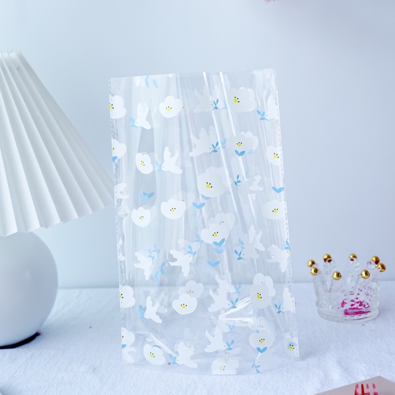 Set 10 túi trong suốt hoa chim đựng quà tặng, bánh kẹo size 16 x 24 + 3 cm, 20 x 28 + 7 cm
