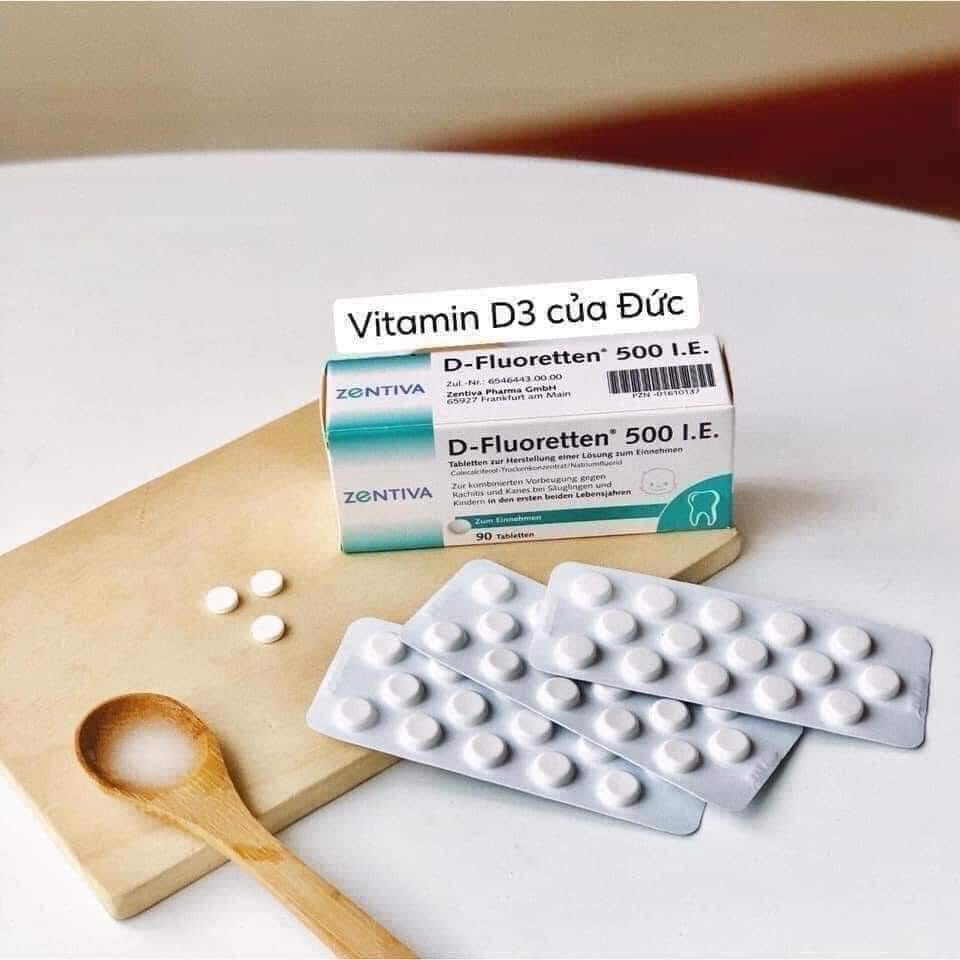 Vitamin D Fluoretten 500 I.E Zentiva Đức bổ sung vitamin D3 cho trẻ phát triển xương và răng hộp 90 viên