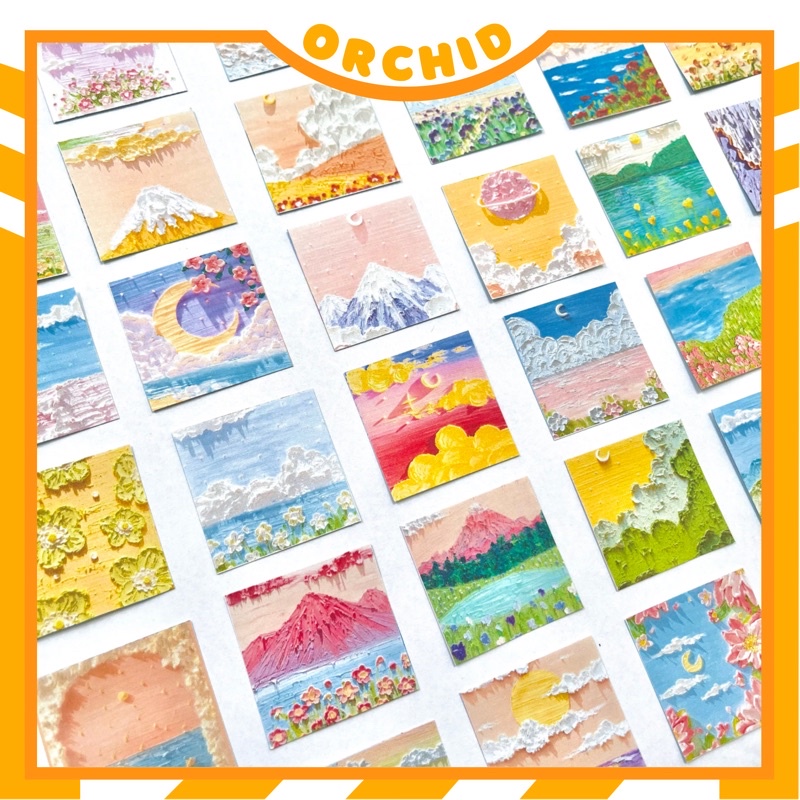 Set 35 sticker trang trí hoạ tiết tranh sơn dầu màu sắc rực rỡ