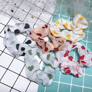 Cột Tóc Scrunchies Vải Tim Siêu Xinh