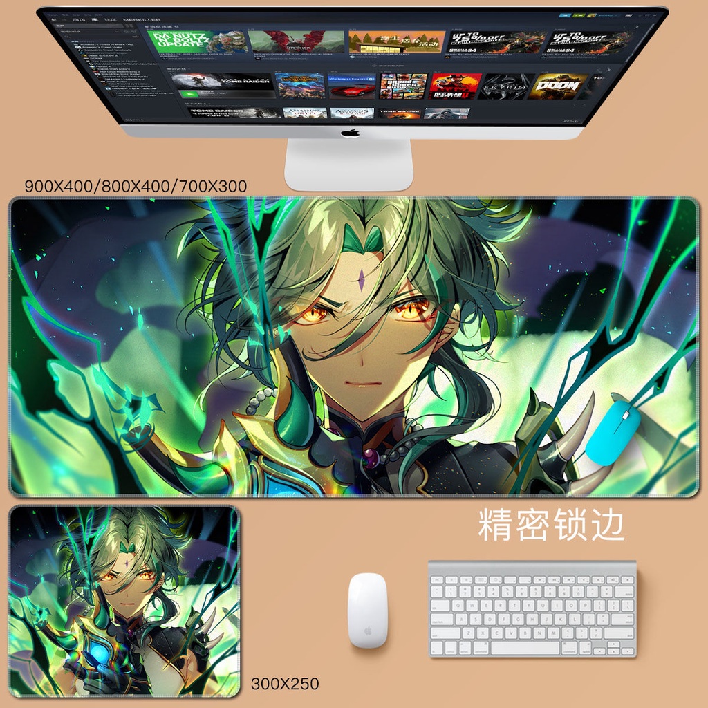 Miếng lót chuột và bàn phím máy tính bằng cao su chống thấm nước in họa tiết hoạt hình Genshin Impact Hutao Raiden