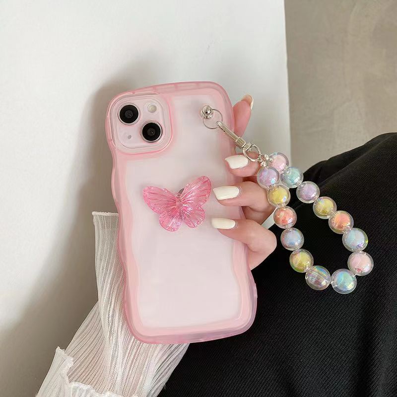 Ốp Điện Thoại Dẻo Trong Suốt Kèm Dây Đeo Chuỗi Hạt Hình Bướm/Cầu Vồng Cho OPPO A72 R15 R17 Reno 3 4 5 6 7 8 Pro