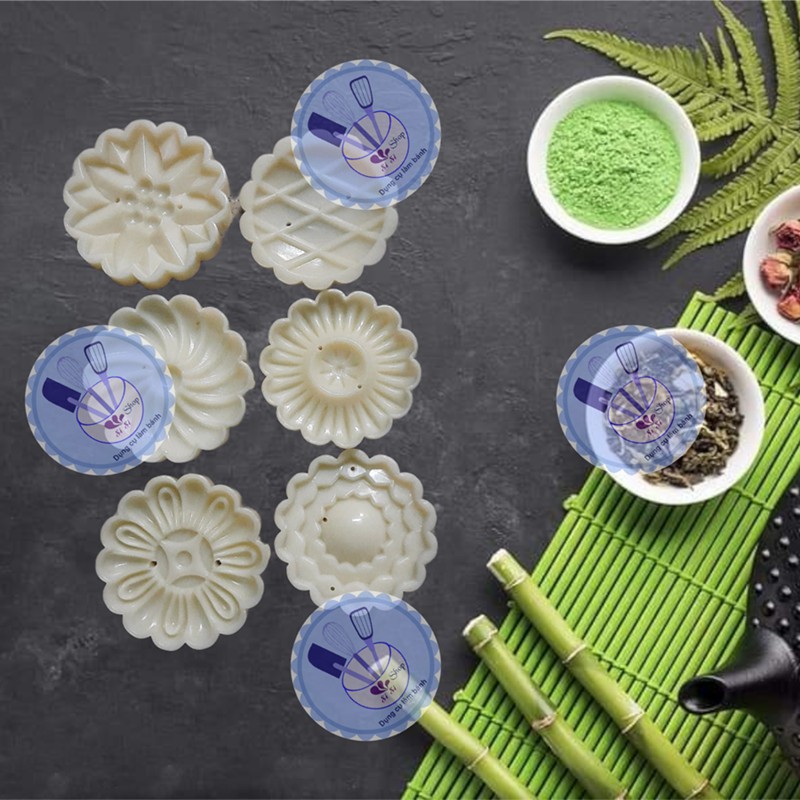 Khuôn bánh trung thu 3D 50g 6 mặt hoa mẫu 2021