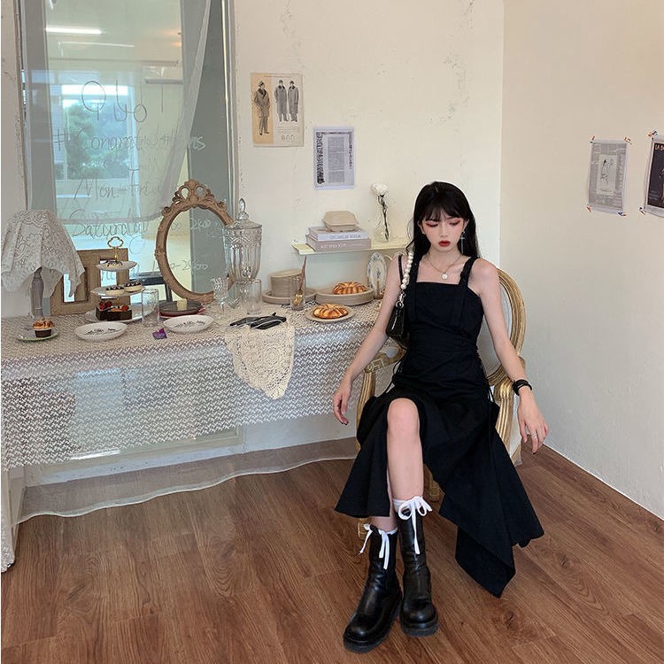 Đầm Lệch Tà Màu Đen GenY Dáng Xòe Sành Điệu Hàng Quảng Châu | BigBuy360 - bigbuy360.vn