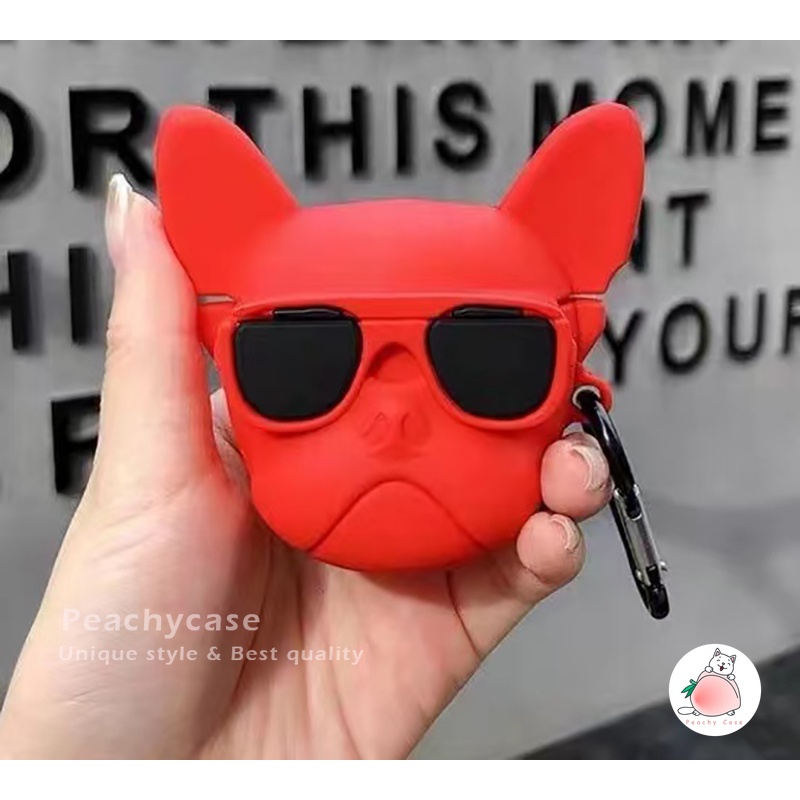 Vỏ Bảo Vệ Hộp Sạc Tai Nghe Airpods 1 2 Pro Air Pod 3 Không Dây Hình Chó Bull Pháp Chống Thất Lạc Kèm Móc Khóa
