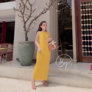 Váy yếm dập ly dáng dài 4 màu lạ mắt