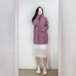 A1364 áo len dáng dài cổ lọ