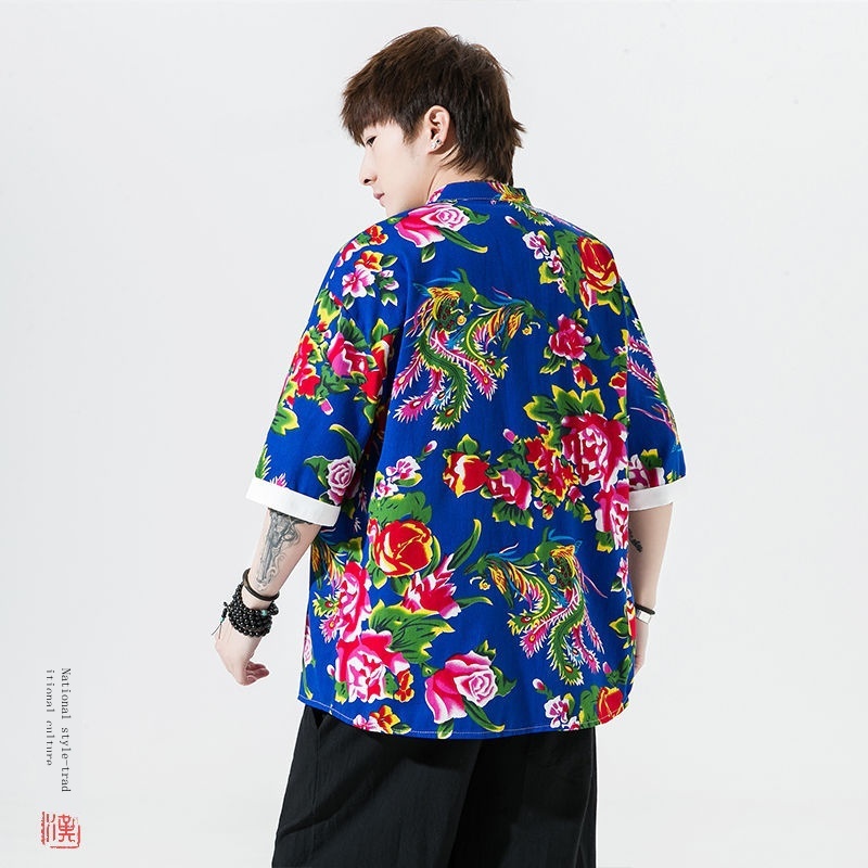 Áo Sơ Mi Ngắn Tay Plus Size Phong Cách Trung Hoa Cho Nam