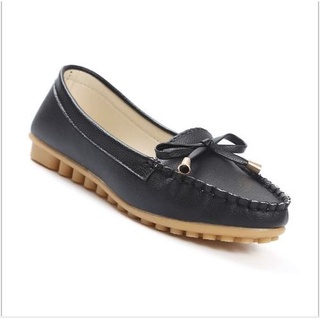 [Kèm hình thật] Giày lười slip on nữ da mềm, êm chân đính nơ xinh xắn-GL5