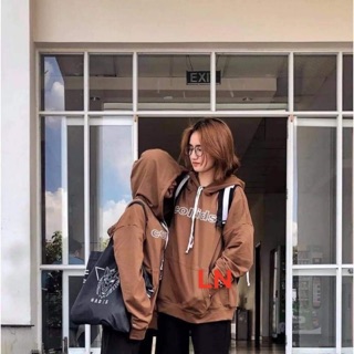 Áo hoodie nỉ mũ túi bụng màu nâu colkids