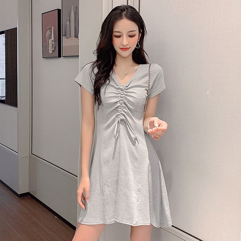 Đầm Tay Ngắn Cổ Chữ V Dáng Ôm Thời Trang Mùa Hè Phong Cách Mới Cho Nữ