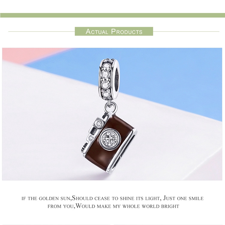 Hạt phụ kiện Bamoer hình máy ảnh đính đá lấp lánh làm trang sức tinh tế dành cho nữ