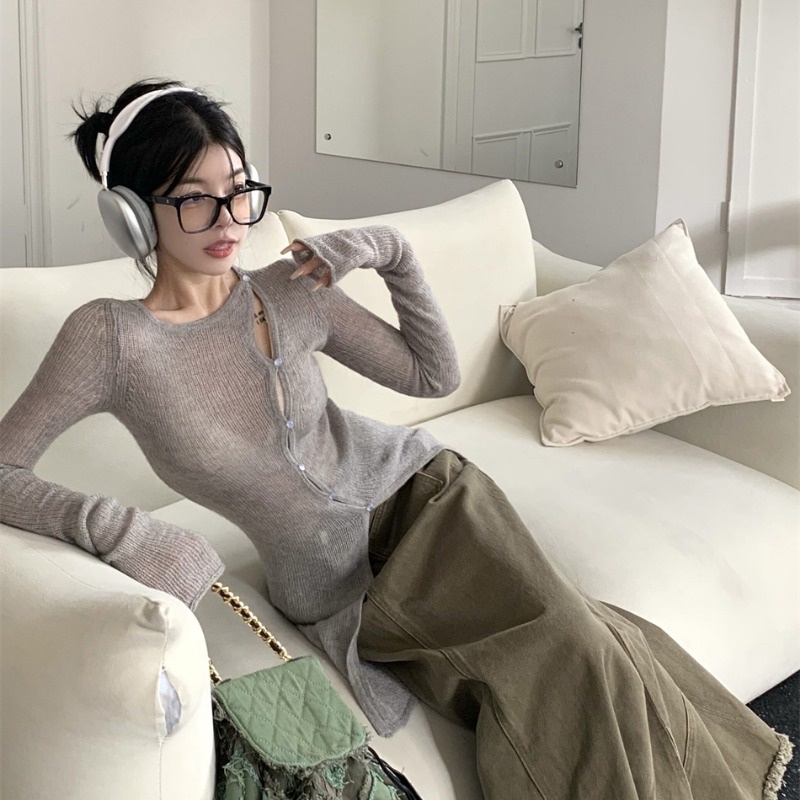 QADCOL Áo Khoác cardigan Mỏng Tay Dài Cổ Tròn Cài Nút Thời Trang Mùa Thu Hàng Mới Dành Cho Bạn Nữ