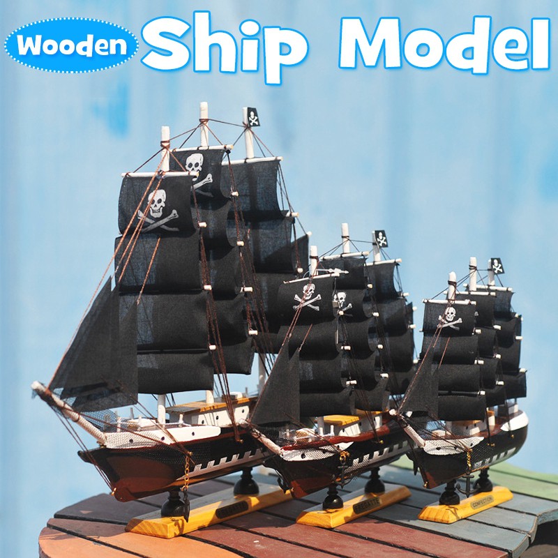 Mô hình đồ chơi thuyền làm từ gỗ 3 kích thước dùng trang trí tiện dụng DIY bìa