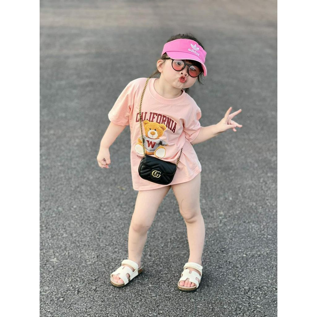 Áo thun gia đình gấu W cali đỏ cho bé, áo phông trẻ em unisex Samy Kids