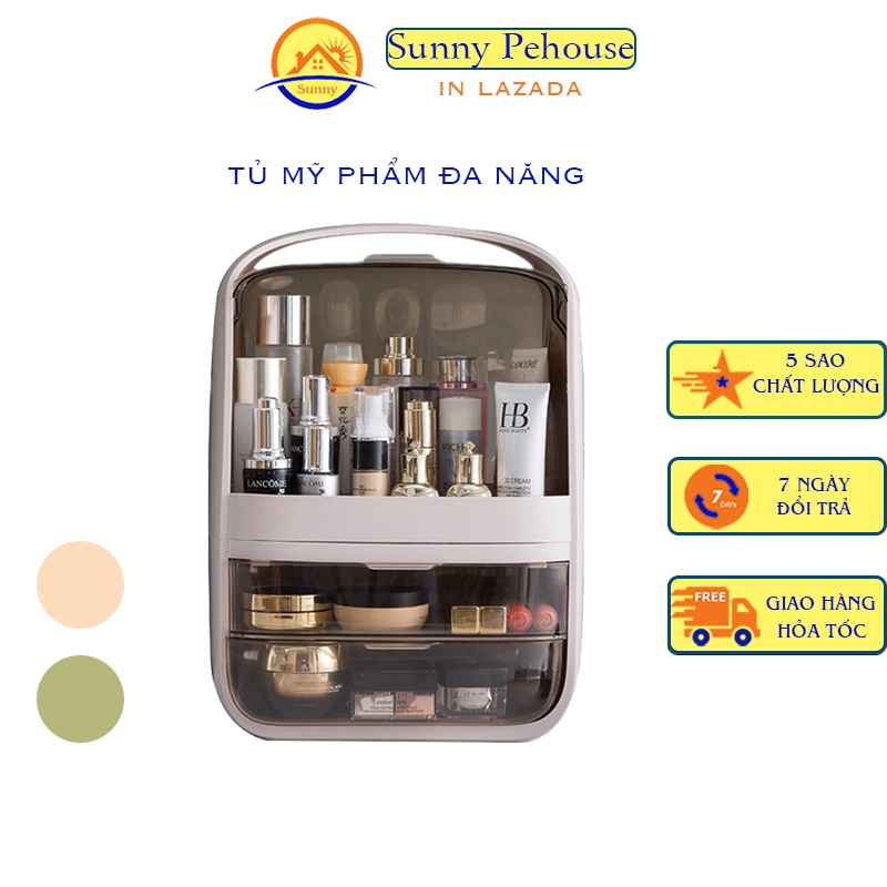 Hộp đựng ⚡️ 𝐅𝐑𝐄𝐄 𝐒𝐇𝐈𝐏 ⚡️ Tủ đựng đồ trang điểm mini 2 tầng có nắp đậy, chống bụi sang trọng