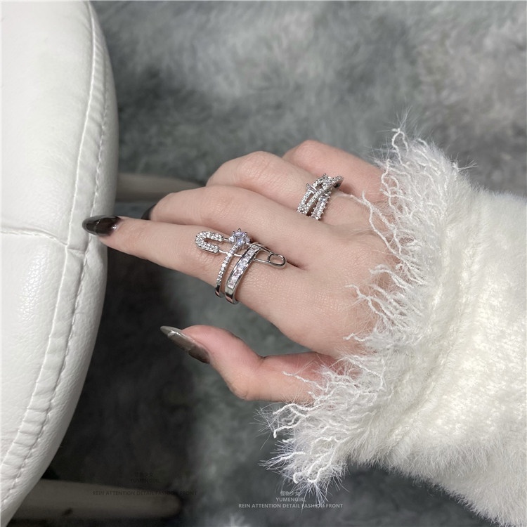 Nhẫn Đeo Tay Đính Kim Cương Giả Phong Cách Hàn Quốc Sang Trọng Có Thể Điều Chỉnh Tiện Dụng