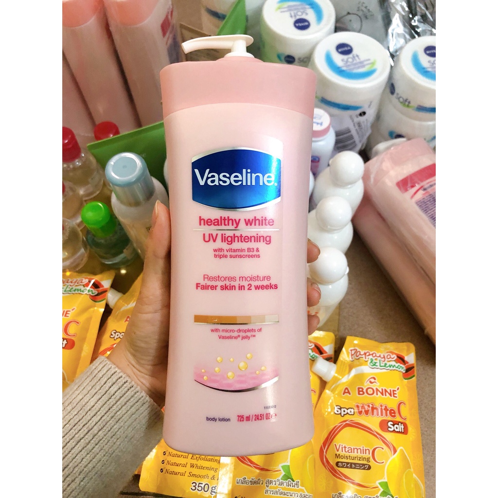 (Có Bán Sỉ) Sữa dưỡng thể Vaseline Healthy White UV Lightening Body Lotion 725ml giúp dưỡng trắng dưỡng ẩm