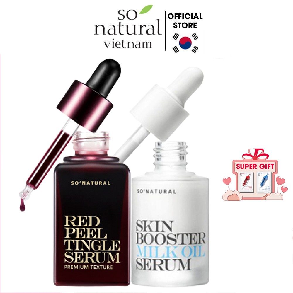 Bộ serum ngăn ngừa mụn dưỡng da Red Peel Tingle Premium 20ml Skin Booster Milk Oil Serum 30ml So Natural