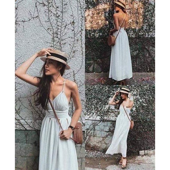 Váy Maxi trắng hở lưng ( ảnh thật )